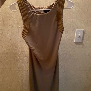 Bebe sleeveless gold chain detail cocktail dress